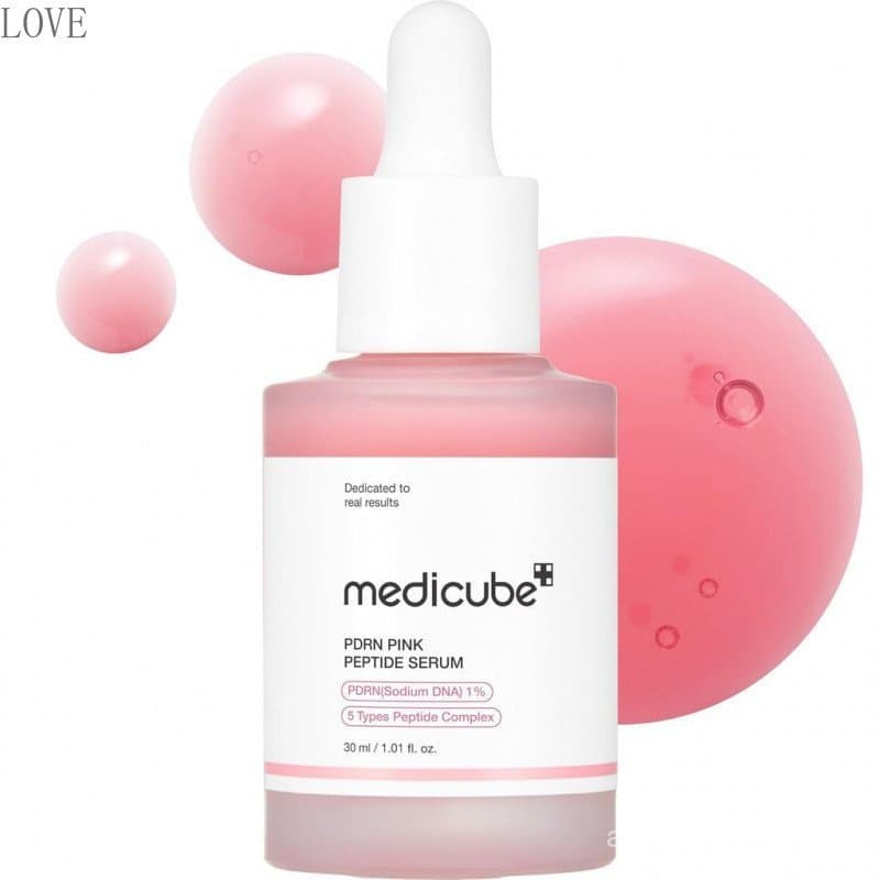 Sérum de Peptídeos Rosa com DNA de Salmão PDRN da Medicube |       Sérum revitalizante em tons de rosa contendo peptídeo
