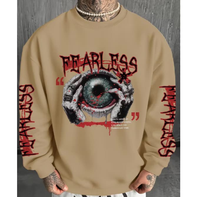 Moletom Gola Careca Oversized Streetwear Cyber Grunge Estampa Olho Fearless Y2K Unissex Inverno