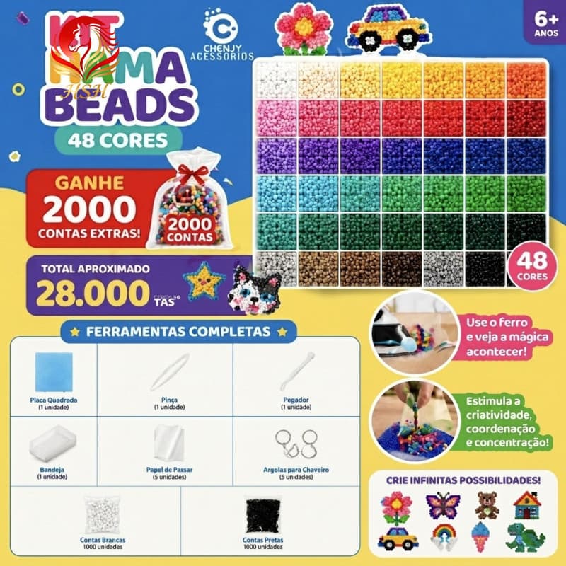 24-48 Cores, 2.6mm, 14000 Peças de Pérolas Perler Hama, Presentes DIY para Crianças com Ferramentas HHTT XLRS