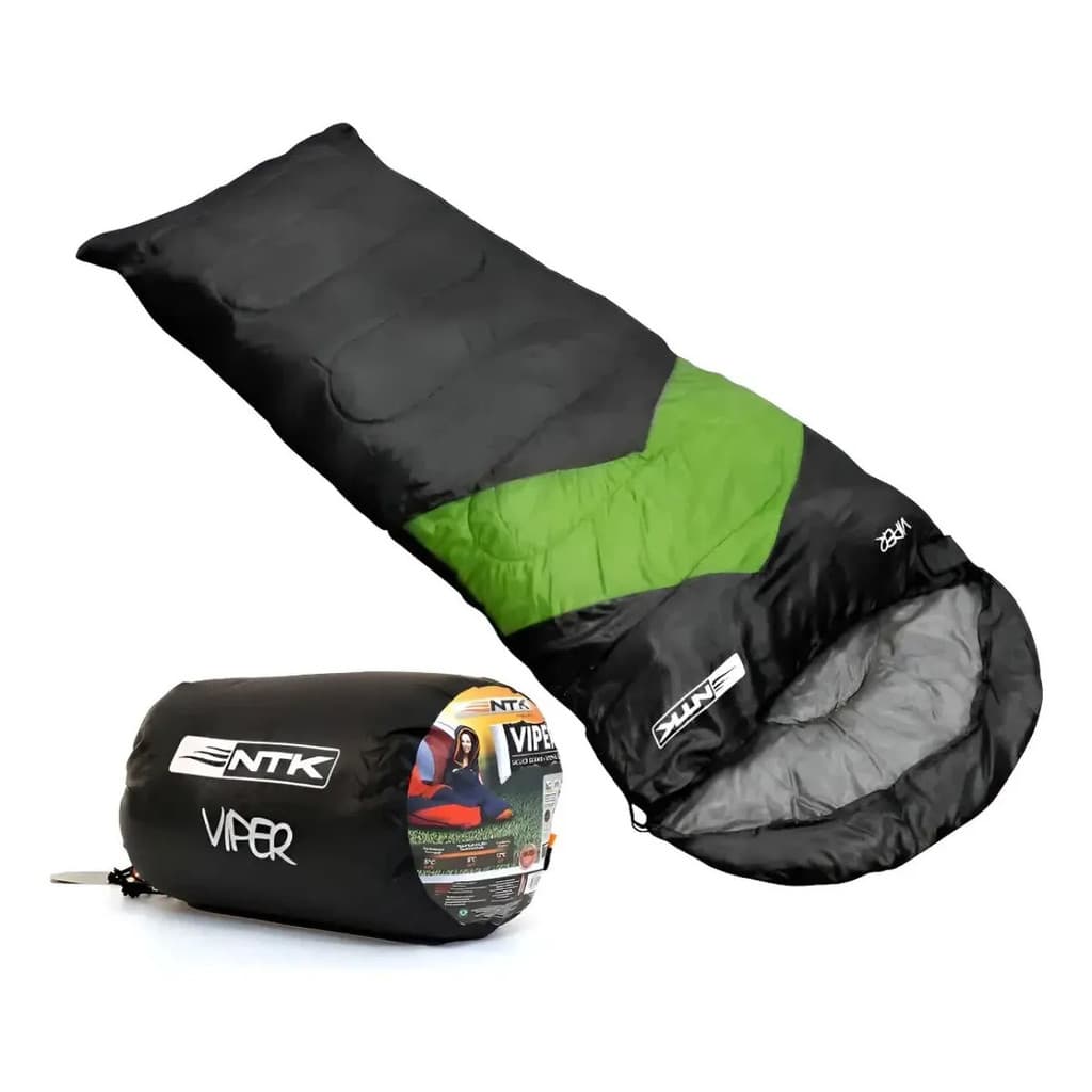 Saco de Dormir NTK Viper 5°C a 12°C Preto e Verde Trekking  Acampamento