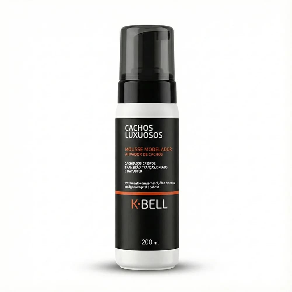 Mousse Modelador Cachos Luxuosos K-Bell 200ml Creme de Pentear Ativador de Cachos Cabelo Cacheado Crespo Antifrizz Leve