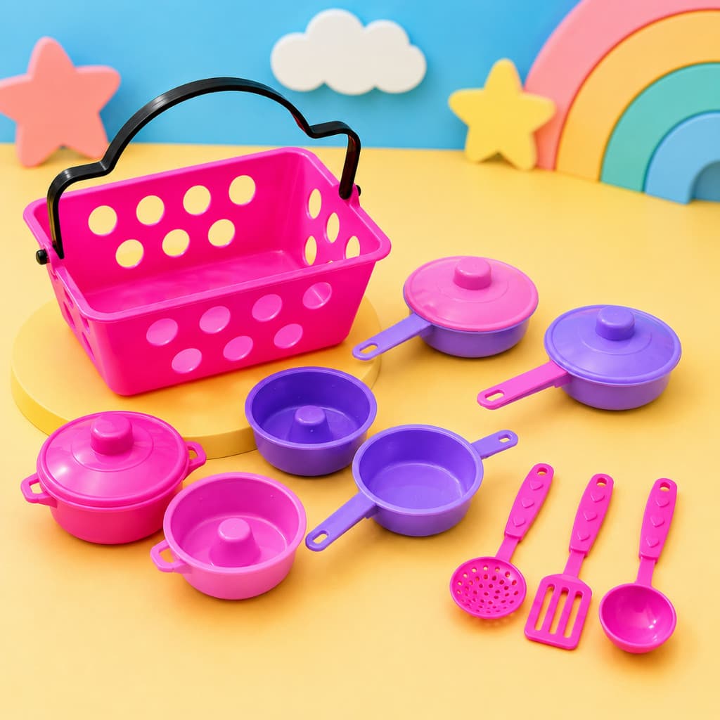 Kit panelinha infantil de brinquedo com cestinha menina criança faz de conta