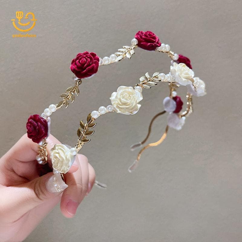 smileofenn Elegante Rosa Videira Bandana Vintage Metal Flor Pérola Meninas Acessórios Para O Cabelo br