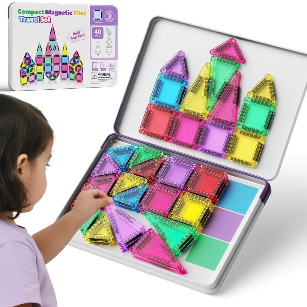 Mini Blocos de Construção Magnéticos, 40 Peças - Conjunto de Construção Magnético para Viagem, Educação Montessori, com