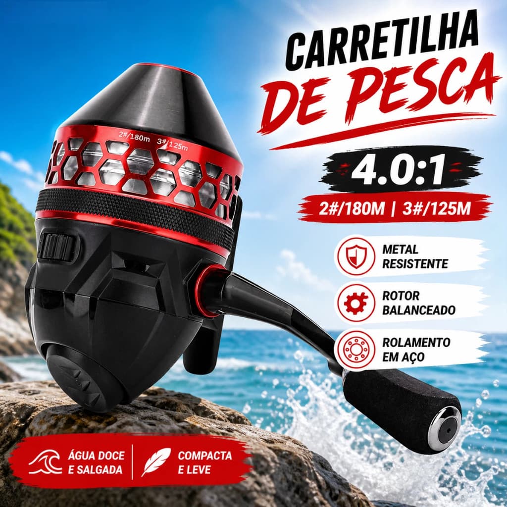 Carretilha De Pesca Em Metal 4.0:1 Para Água Doce E Salgada Linha 2/180m 3/125m