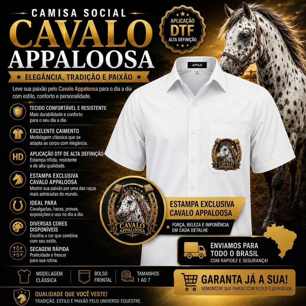 Camisa Social Personalizada Cavalo Apaaloosa Microleve