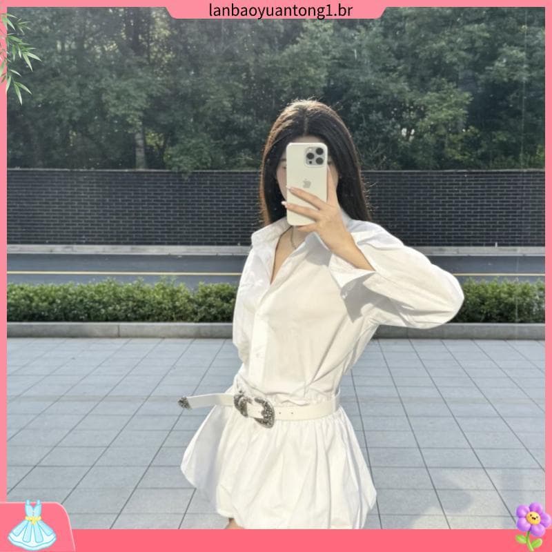 Puro desejo estilo vestido branco feminino cintura estreita mais magro olhar flor Bud saia curta início do outono estilo