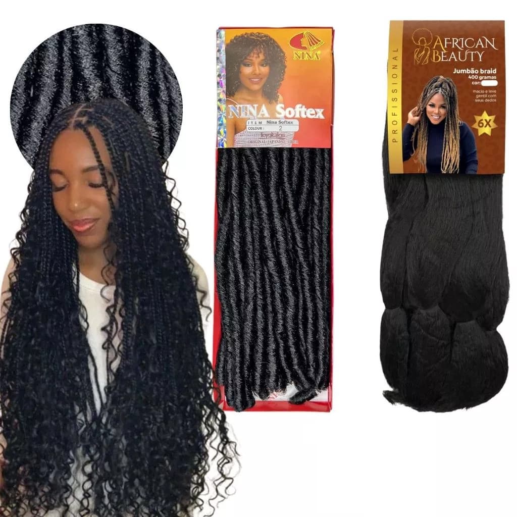 Kit Cabelo Nina 100g e Jumbo 400g Sintético Para Tranças Box Braids Twist