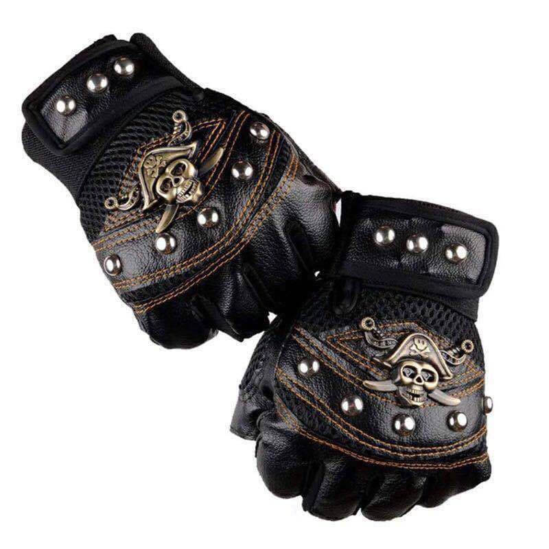 Skulls Rivet PU Leather Fingerless Gloves Men Women Fashion Hip Hop Women's Gym Punk Gloves Half Finger Men's Gloves