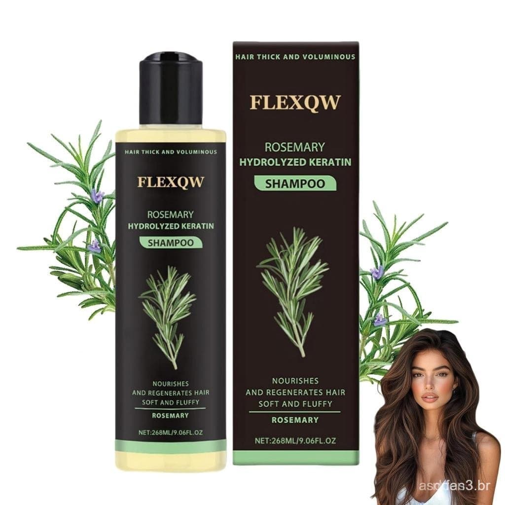 Shampoo Rosemary para Cuidado Capilar, 265ml, um shampoo fortificante e engrossante que contém queratina hidrolisada, ad