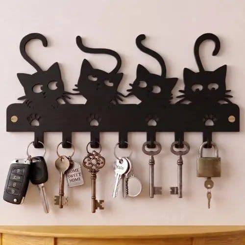 Porta Chaves Decorativo Mdf Gatinho Chaveiro Personalizado Preto