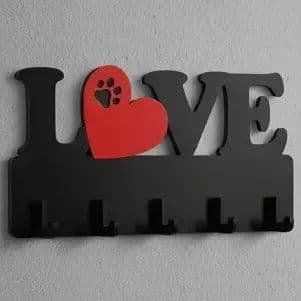Porta Chaves Decorativo Para Parede 05 Ganchos Em Mdf Love Pet