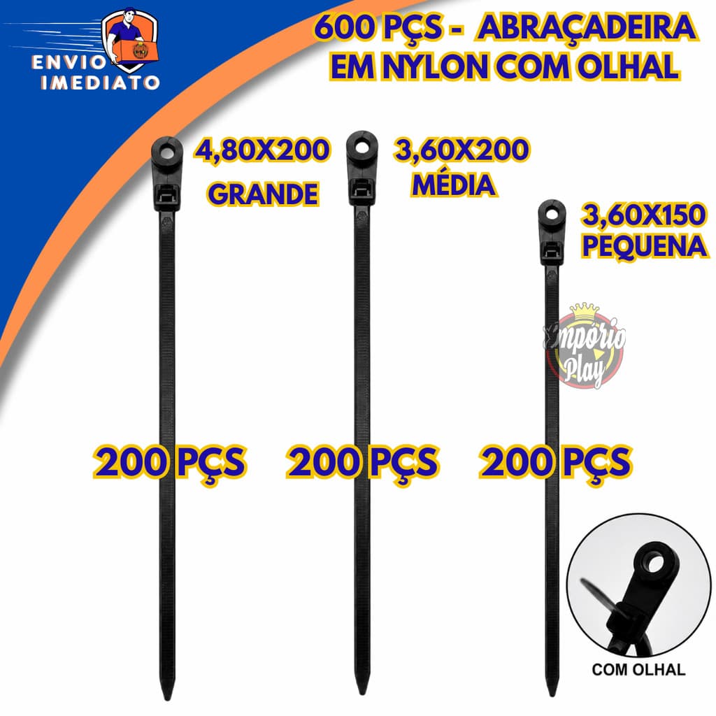 Conjunto Abraçadeira Nylon Enforca Gato Com Olhal P/M/G Reforçado Fixação Fios e Cabos Industrial Residencial Excelentes