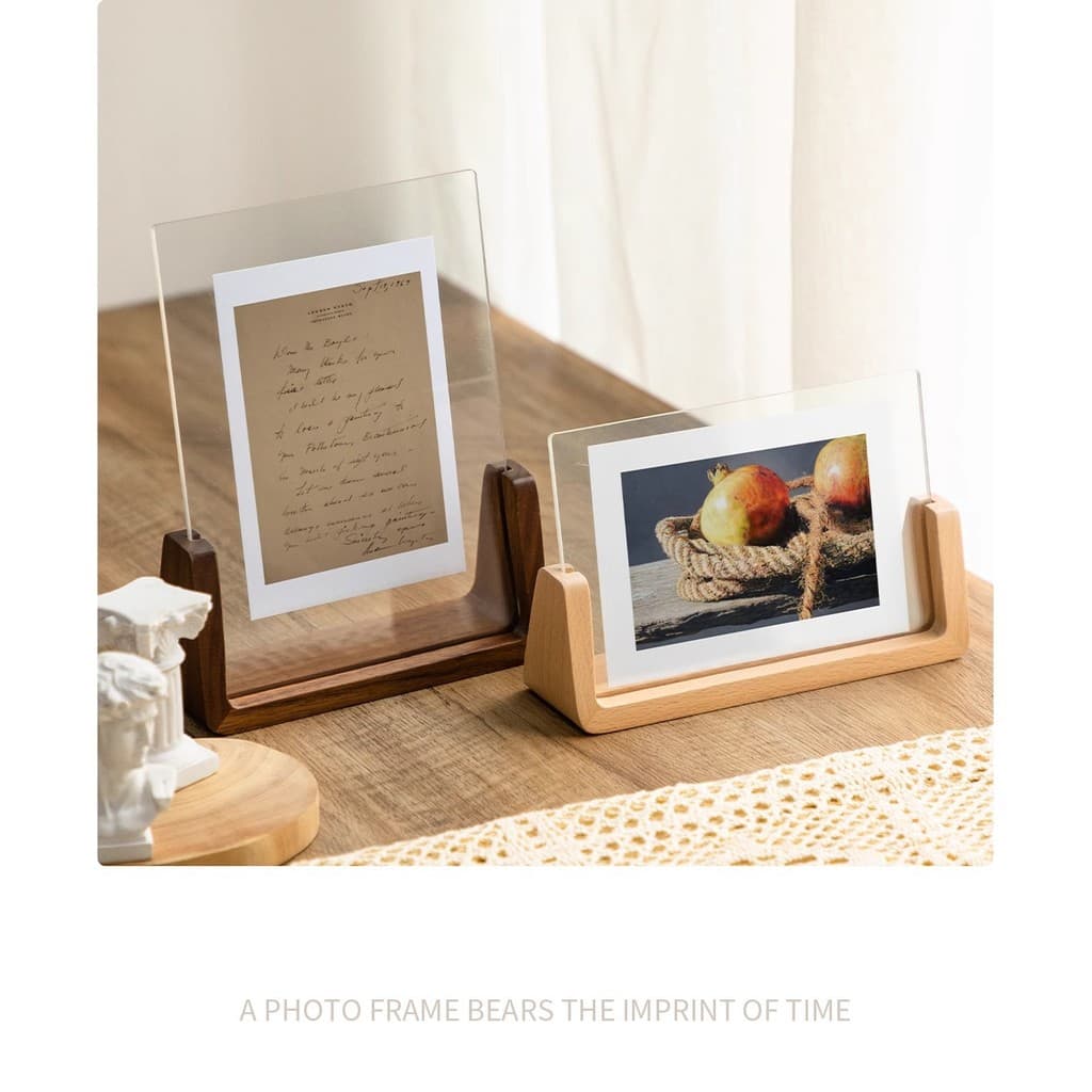 🍓Promoção 🍓Porta-retratos de Acrílico e Madeira Maciça, Ornamento de Mesa, Presente Criativo, Porta-retratos em Forma de