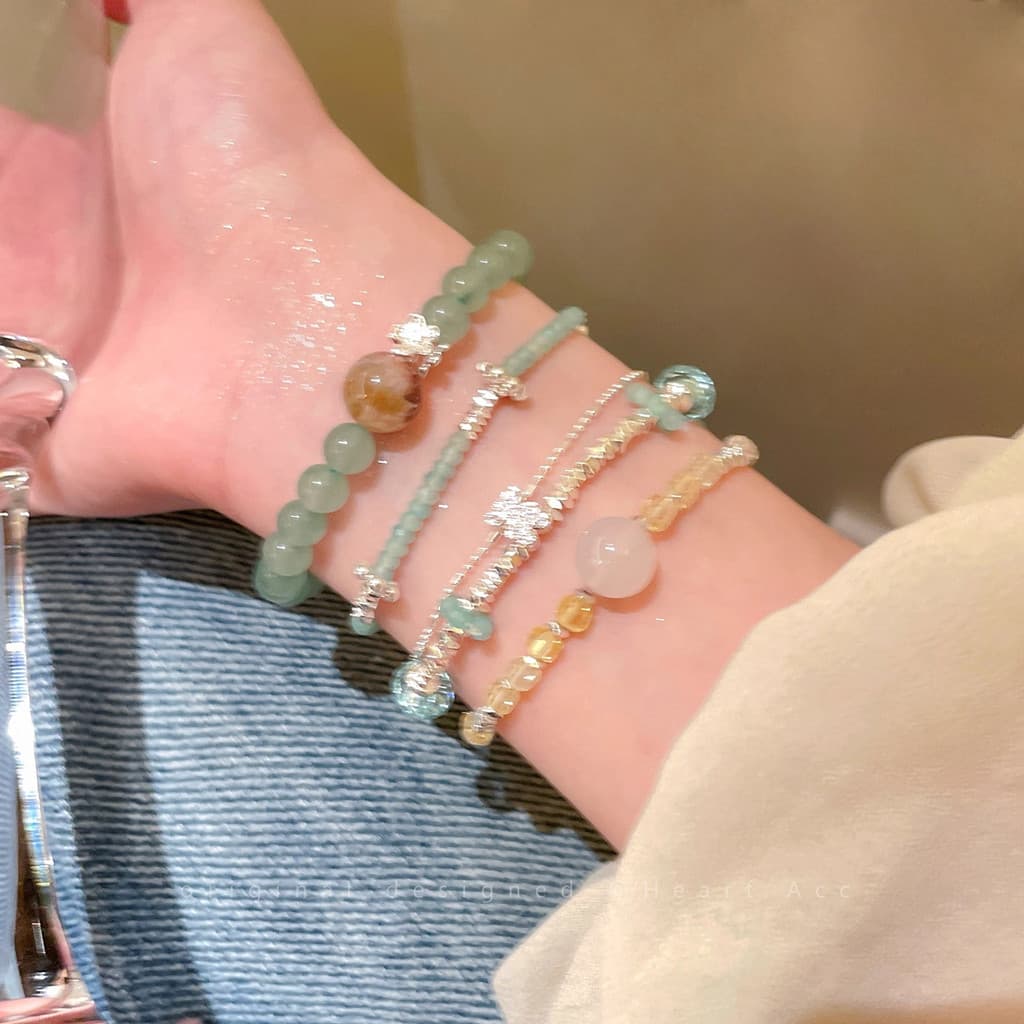 Four Seasons Jiangnan ~ Novo estilo chinês pedra Natural frisada pulseira de prata quebrada feminina sensação legal puls