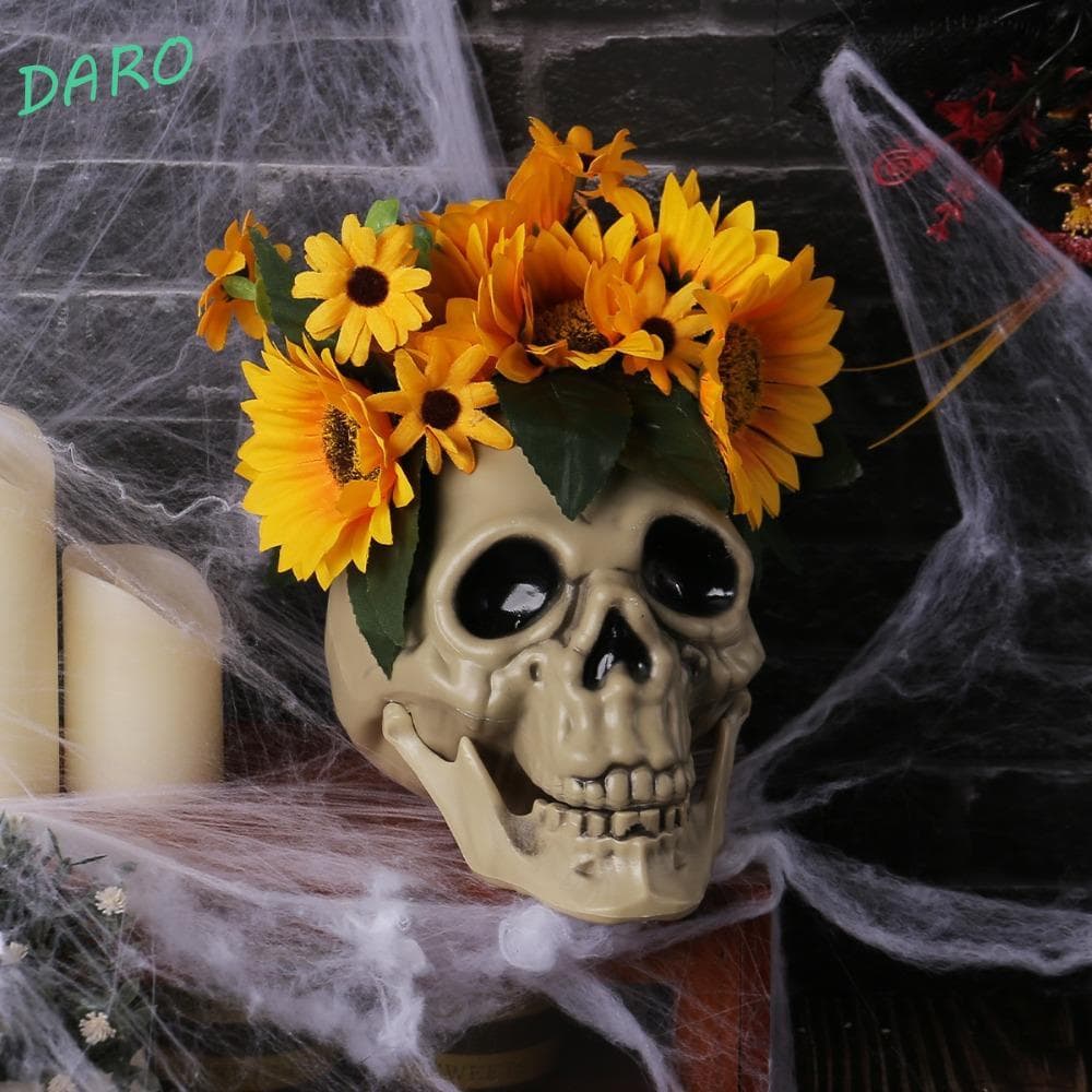 Ornamento De Caveira De Girassol DARO , Plástico Com Estátua Flor , Adereço De Decoração De Halloween De Simulação