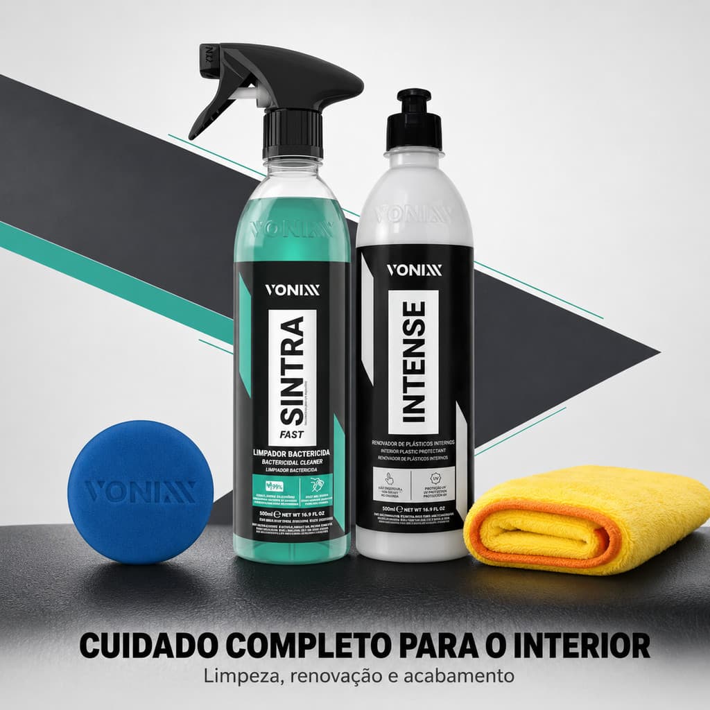 Kit Limpeza e Proteção Interna Vonixx Sintra Intense Aplicador e Microfibra 4 Itens Carro Moto