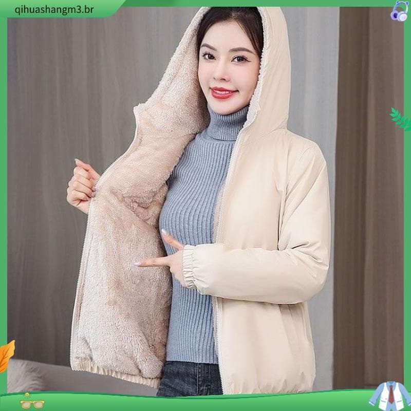 W inverno velo-jaqueta com capuz senhoras quente impermeável algodão-acolchoado jaqueta nova moda Casual All-Match curto