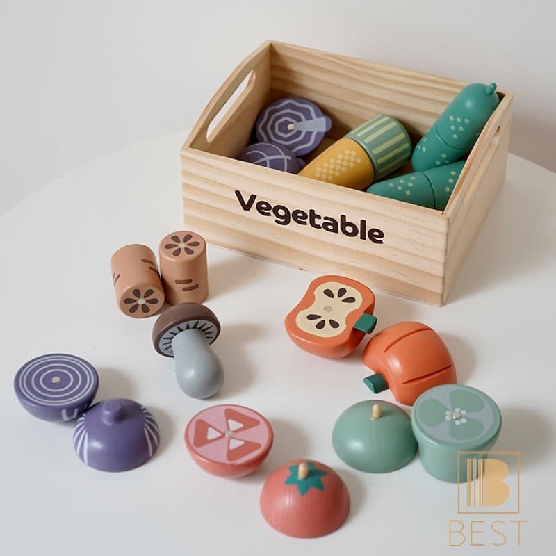 Mini Brinquedo De Cozinha De Madeira-Teatro De Cortador De Frutas De Geladeira De Simulação Para Meninas