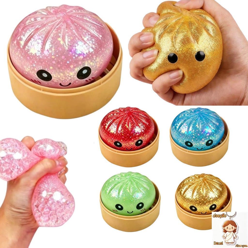 Bola Antiestresse Colorida e Fofa de 5,5 cm em Forma de Pão Dourado, Brinquedo Macio para Alívio do Estresse para Crianç