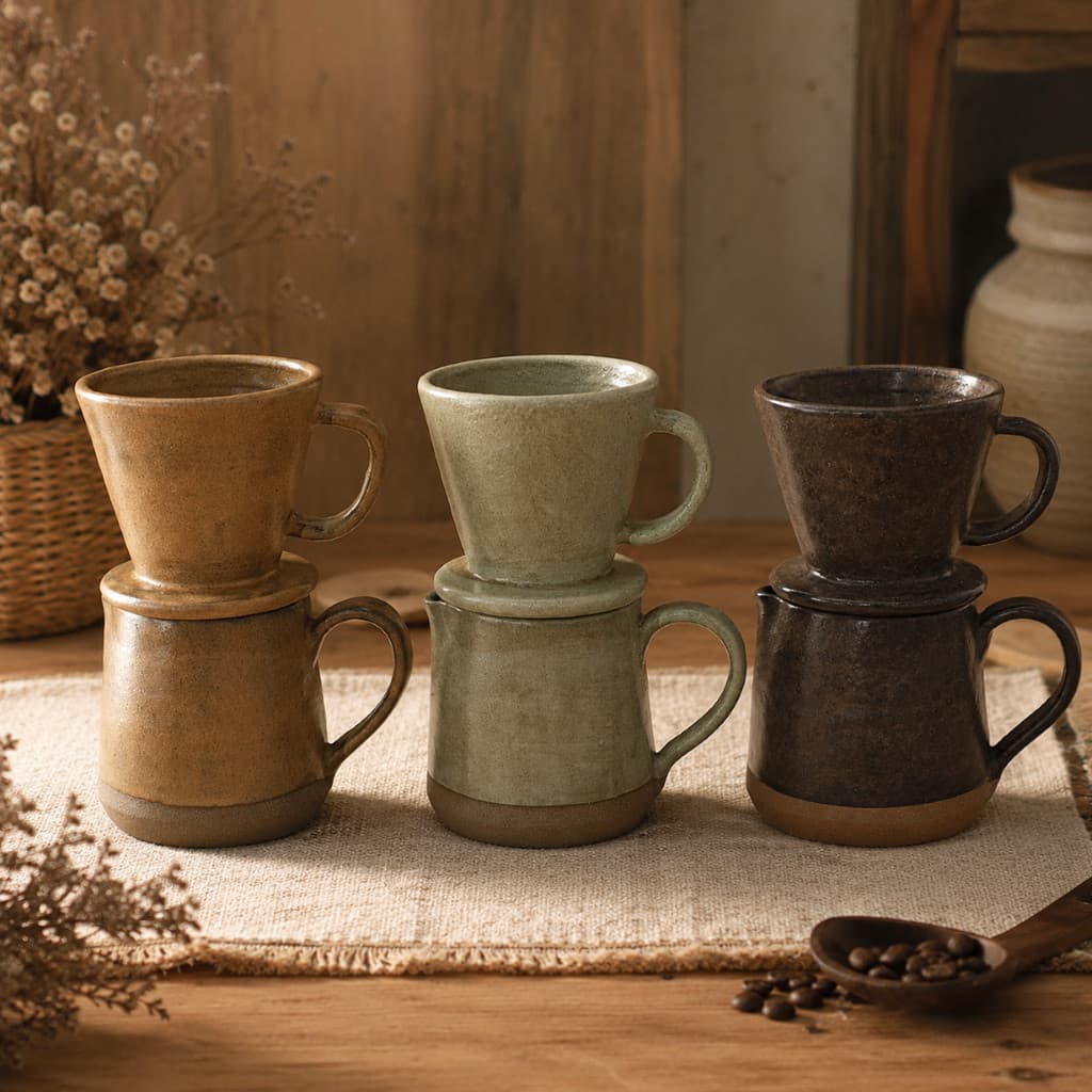Linha Fazenda Conjunto para Cafe Bule 500ml Coador de Ceramica Artesanal Rustica Cafe Coado /Cozinha