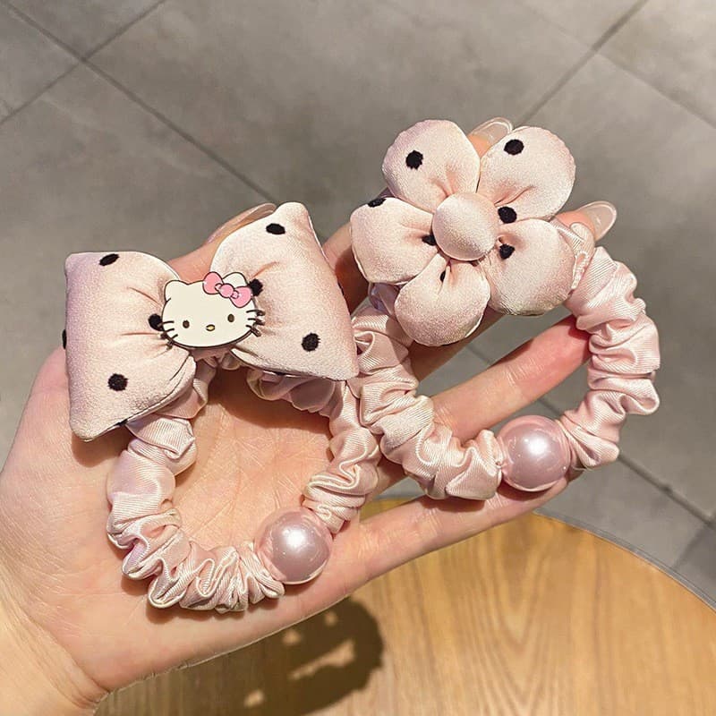 [Estoque pronto] Temperamento Bowknot Scrunchy Hair Tie Meninas de alto valor não machuca o cabelo Flor Laço de cabelo E