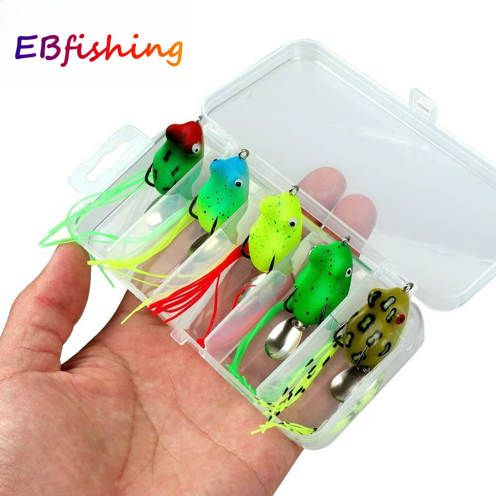5 Pçs Conjunto Umpan Fundição Katak Macio Sapo Isca 3cm/4.2g Plástico Flutuante De Pesca Com Lantejoulas Olhos 3D