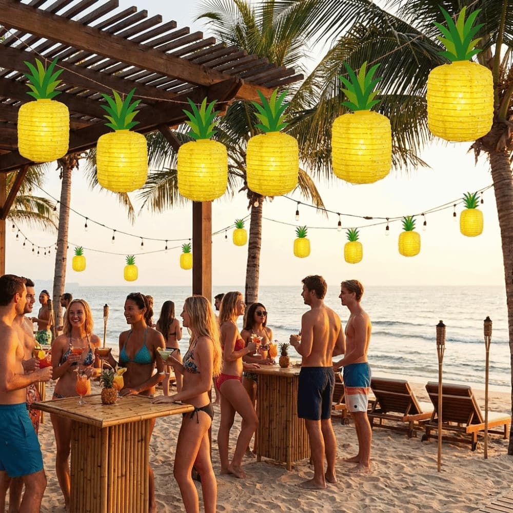 Lanternas De Papel Do Abacaxi De 3 Pces , Bola Havaiana Dobrável Da Lâmpada De Suspensão , Lanterna Artesanal Festival D