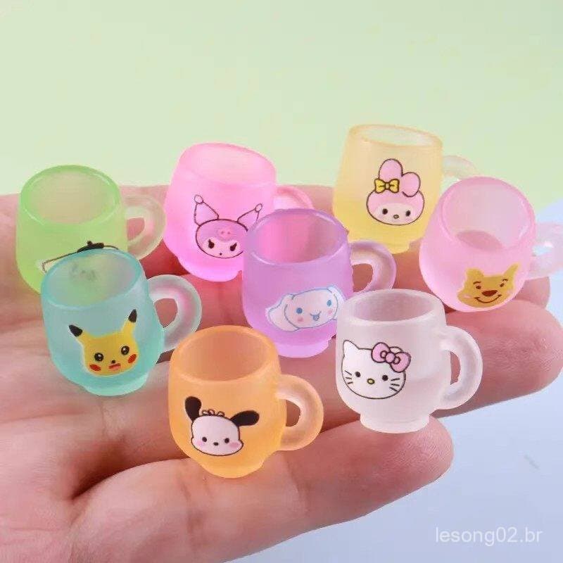 Mini brinquedo luminoso simulação em miniatura dos desenhos animados creme copo resina artesanal diy acessórios jóias DK