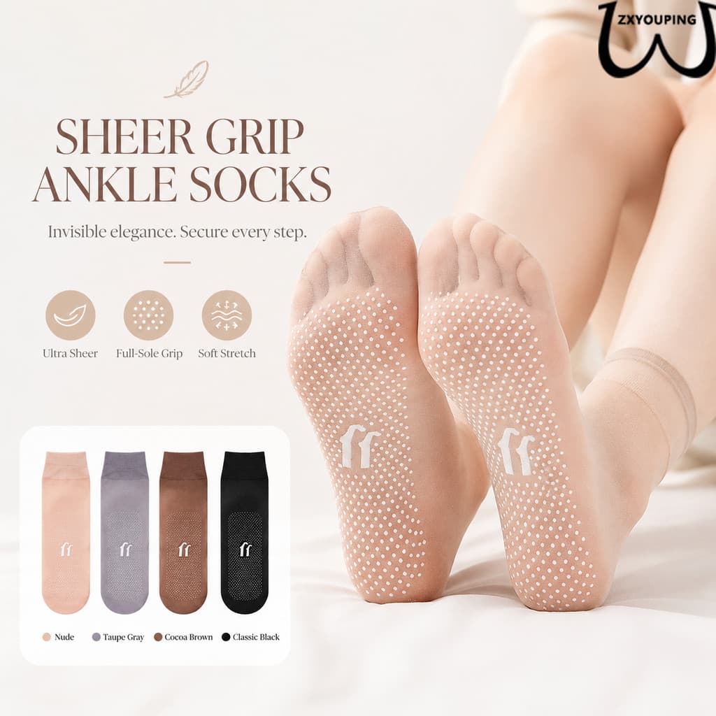 ZXYOUPING 10 Pares De Meias Femininas Transparentes Antiderrapantes No Tornozelo , Aderência De Silicone , Elásticas Res