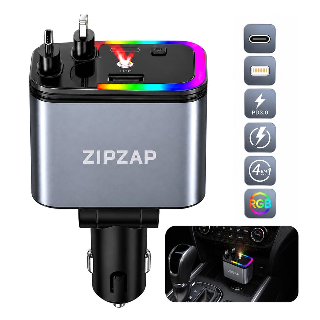 Carregador de carro retrátil com luz LED, carregador de carro rápido 4 em 1 de 120 W para iPhone e Android FUSHANG