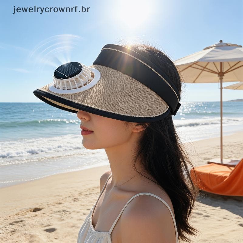 Ventilador De Resfriamento Com Viseira Solar Respirável Chapéu Fluxo De Ar De 360 Graus Para Corrida Ao Livre , Pesca E