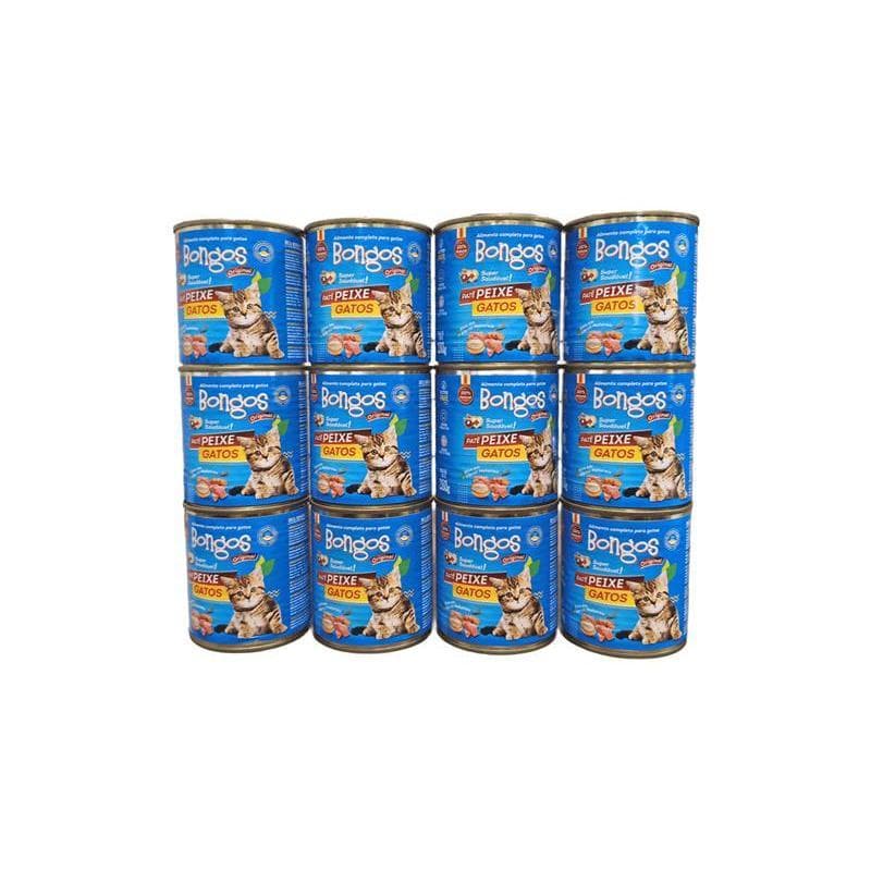 Kit 12 Latas Ração Úmida Para Gatos sachê Bongos Sabor Peixe com 280g cada
