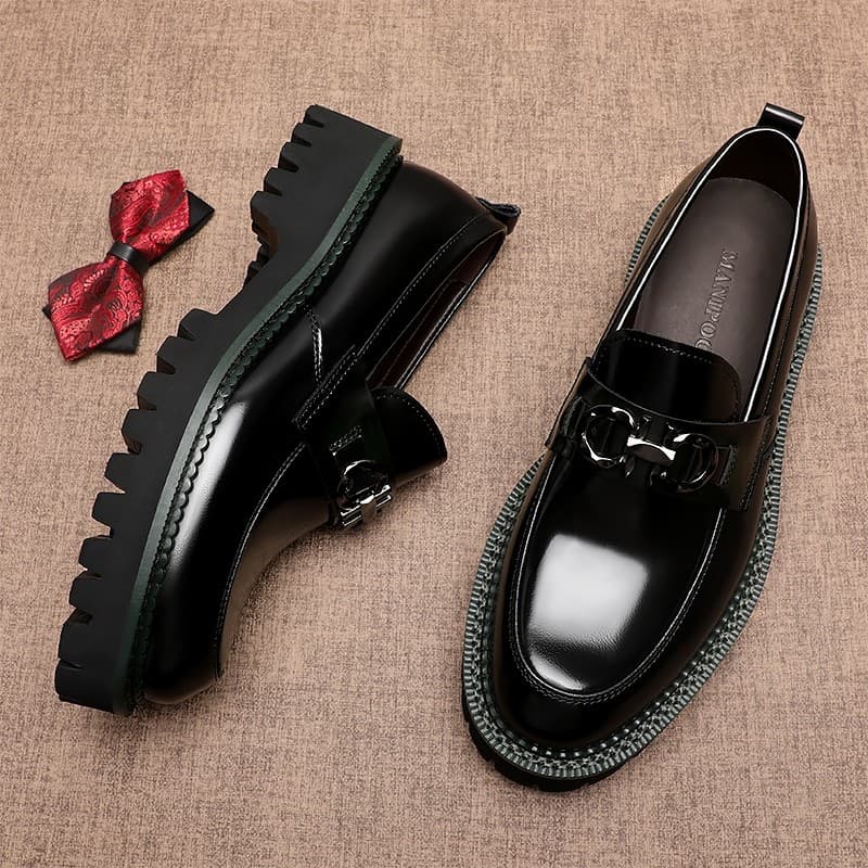 Moda britânica All-Match mocassins de cavalo aumentados de sola grossa novo estilo versão coreana couro genuíno esportis