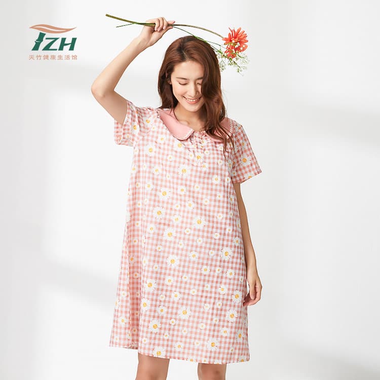 Tzh Tianzhu marca feminina casa saia verão estilo fino margarida impressão rosa camisola macio confortável pijamas