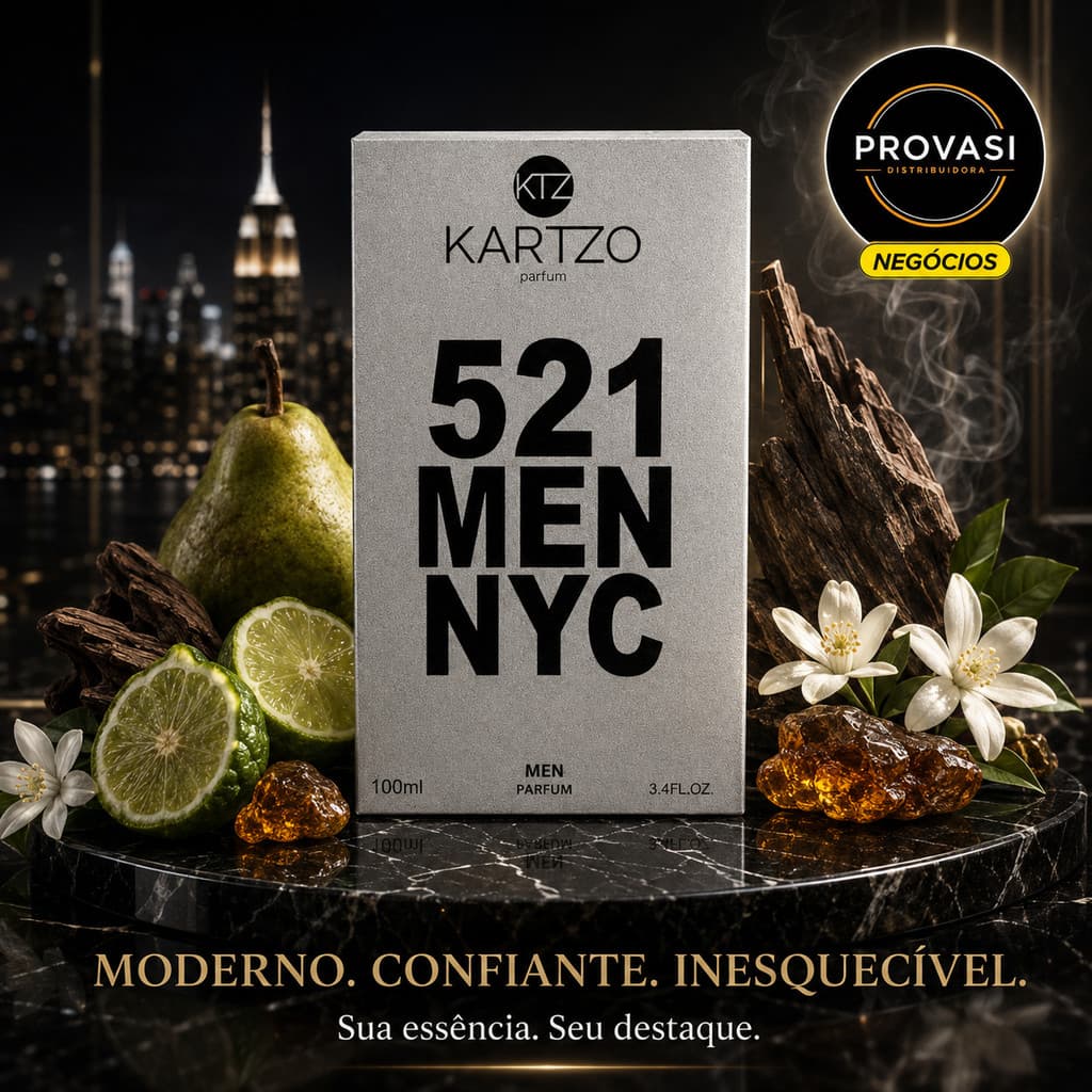 Perfume Masculino Kartzo 521 Men NYC 100ml Parfum Amadeirado Fixação Longa Ideal Para Presente
