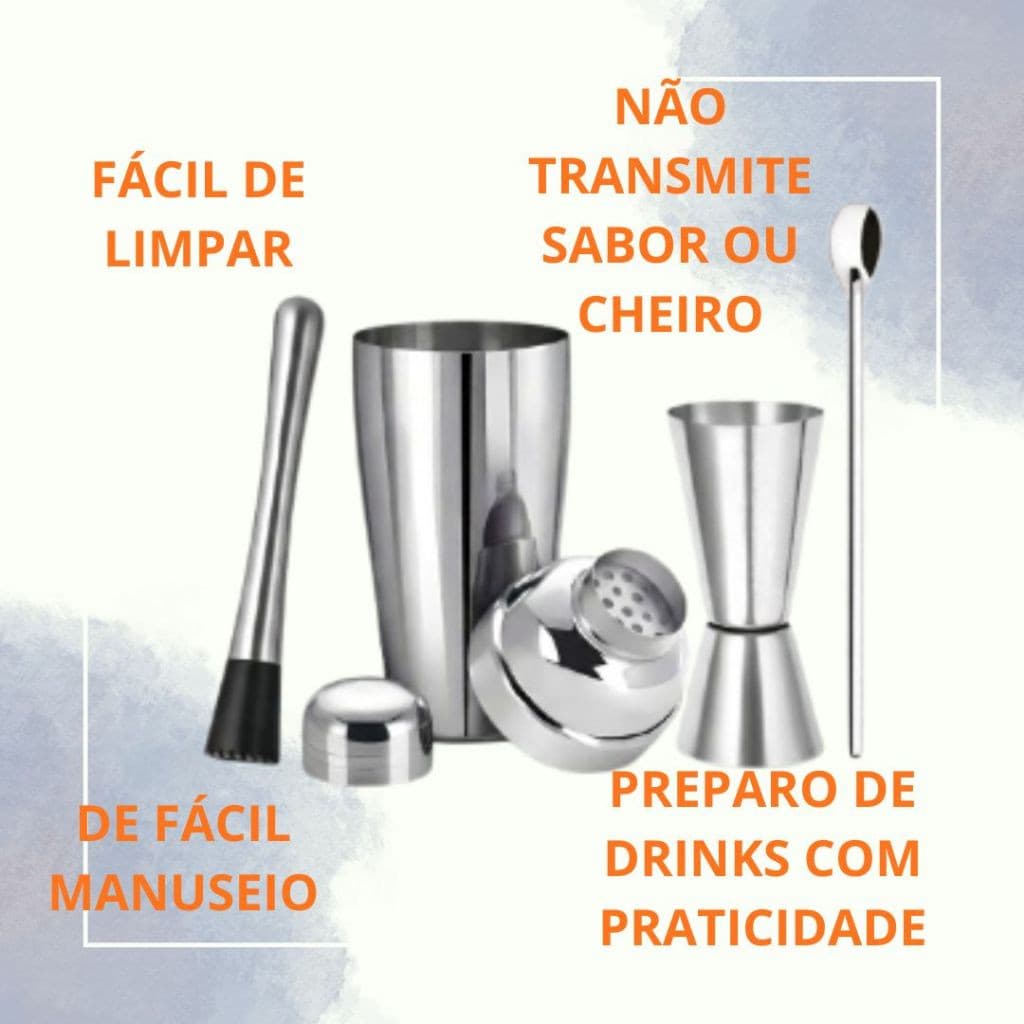 Kit Caipirinha Profissional 4 Peças Coqueteleira Inox 500ml Para Festa E Bar Em Casa