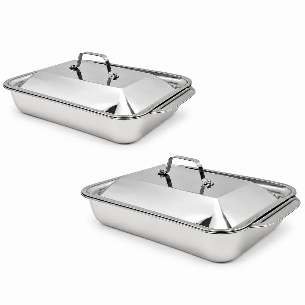 Kit 2 Assadeira Inox Retangular Tampa Forno e Churrasqueira