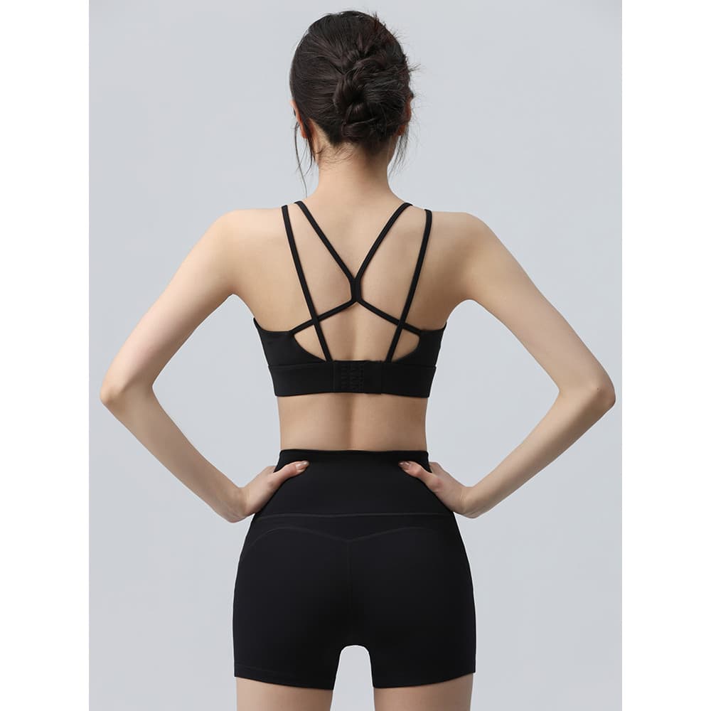 Roupa interior esportiva de uma peça feminina correndo treinamento sutiã de Fitness reunião à prova de choque de alta in