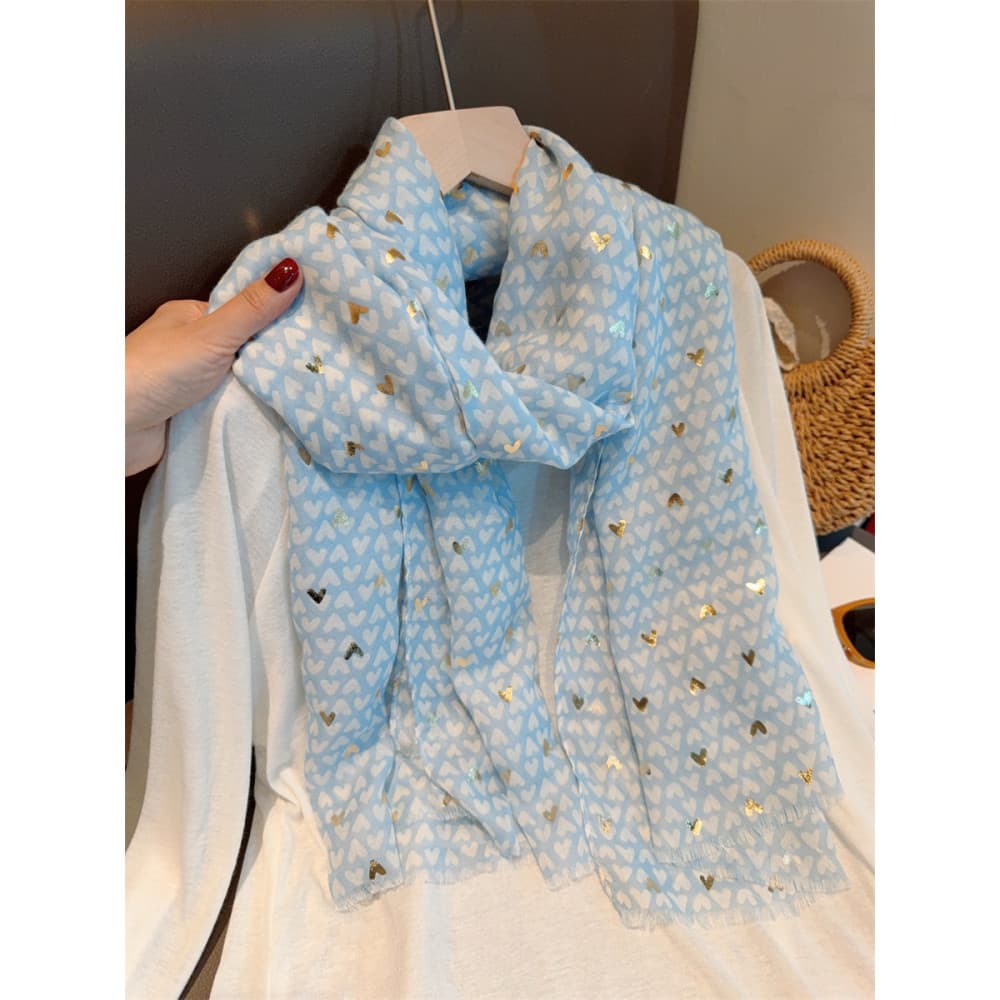 Azul pequeno amor lenço de seda feminino primavera verão viagem beira-mar protetor solar grande xale outono fino algodão