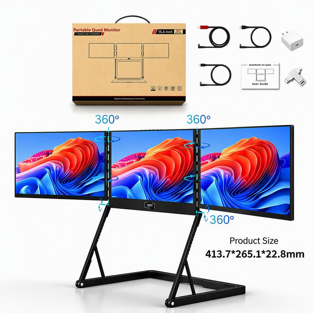 Monitor Portátil Triplo 15.6 Pol FHD 1080P Extensor de Tela Notebook Suporte