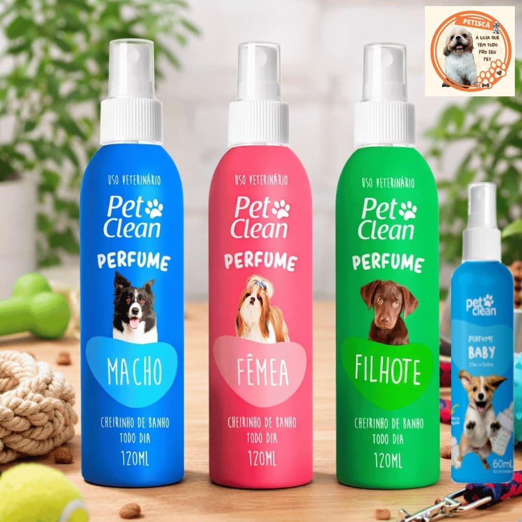 Perfume Colônia Cachorro Cão Spray 120ml Pet Clean Macho Fêmea Filhote Alta Fixação Higiene Pet Shop petisca
