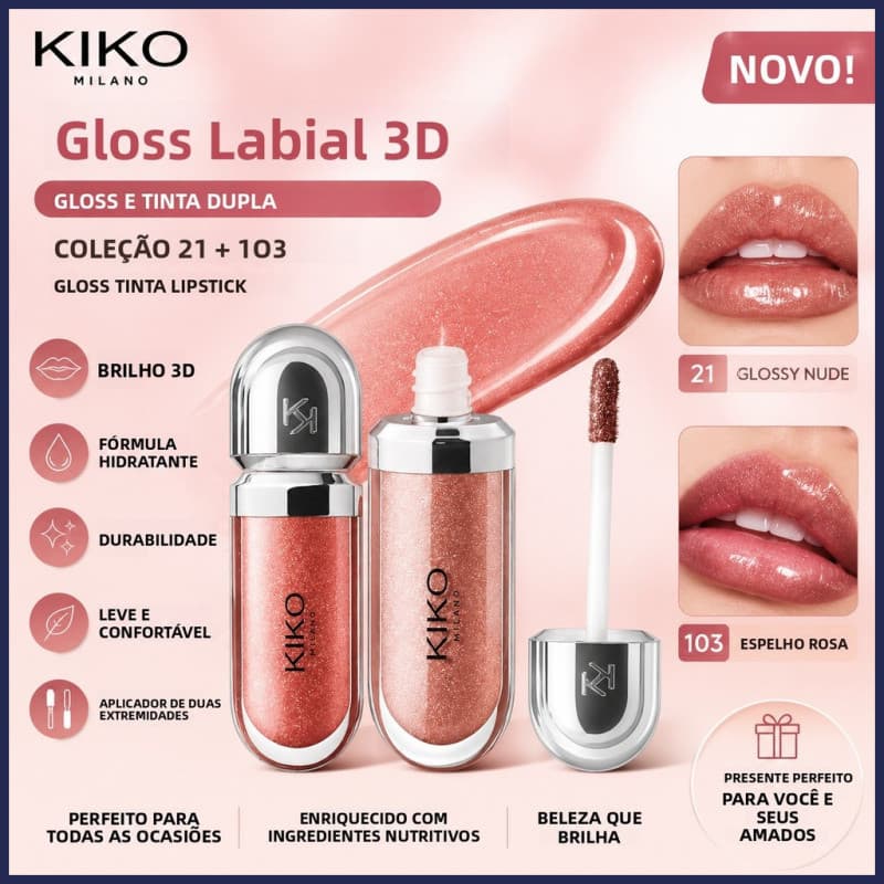 MIIUROSE KIKO Novo Juizy Frizz 3D Hydra Gloss Milano Edição Limitada Sérum Capilar Anti-Frizz Hidratante e Iluminador pa