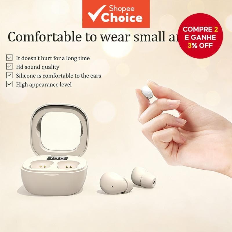 Fones de Ouvido Mini Invisíveis Bluetooth TWS Sem Fio Intra-Auriculares Estéreo Canceladores de Ruído Bateria de Longa