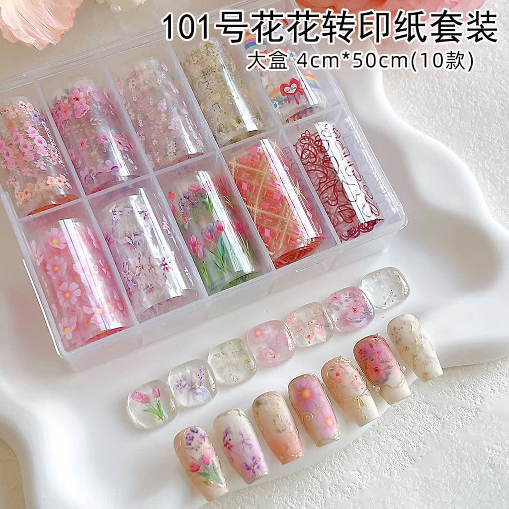 10 estilos de papel de transferência acessórios de Manicure novo estilo primavera pequena tulipa Floral céu estrelado ad