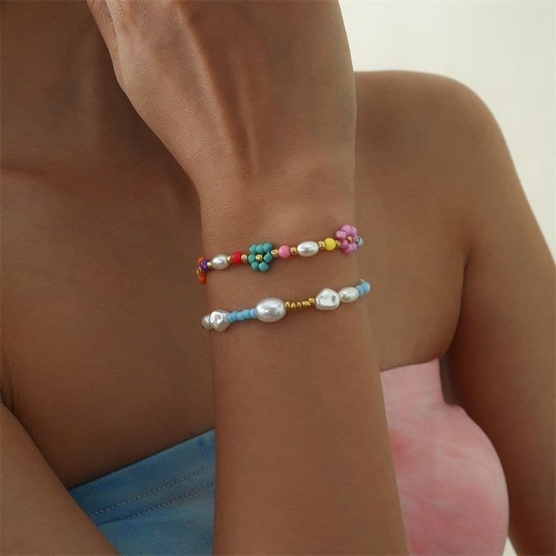 Pulseira feminina estilo terno arroz grânulo pulseira moda All-Match imitação pérola frisado pulseira rua tiro na moda 8