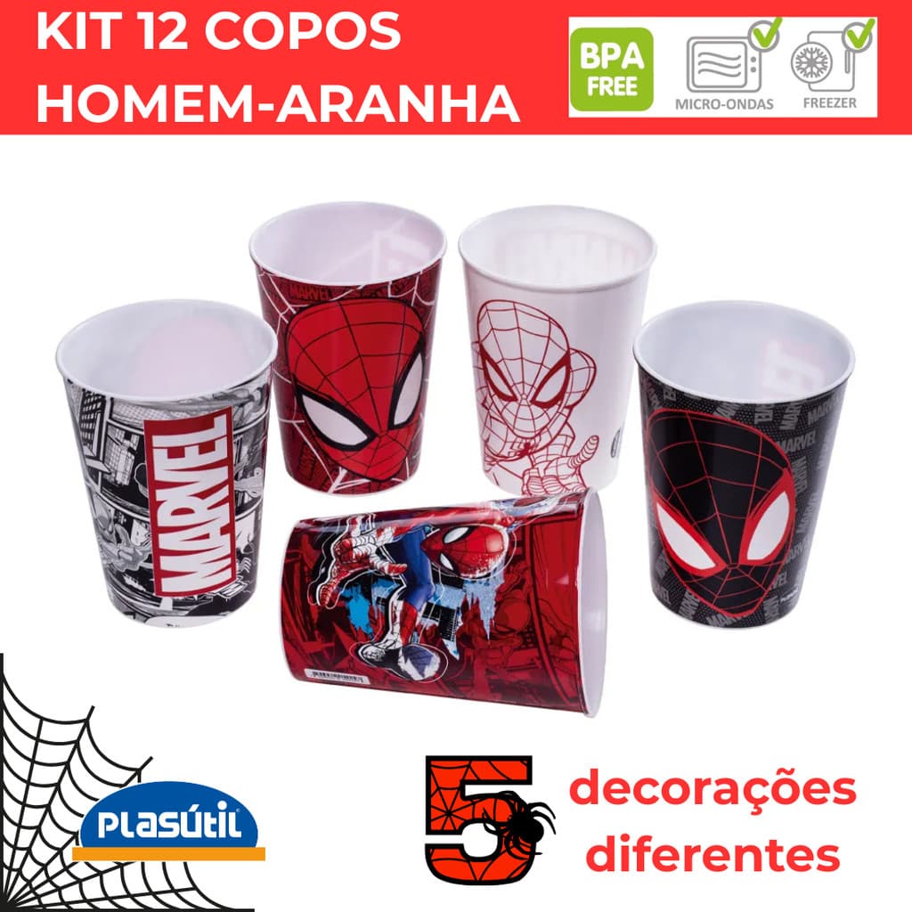 Kit 12 Copos Homem Aranha 320ml Lembrancinha Plasútil