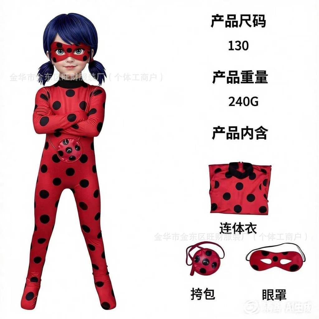 Fantasia de Halloween de Gata Preta e Joaninha para Meninas, Macacão Milagroso para Cosplay Infantil