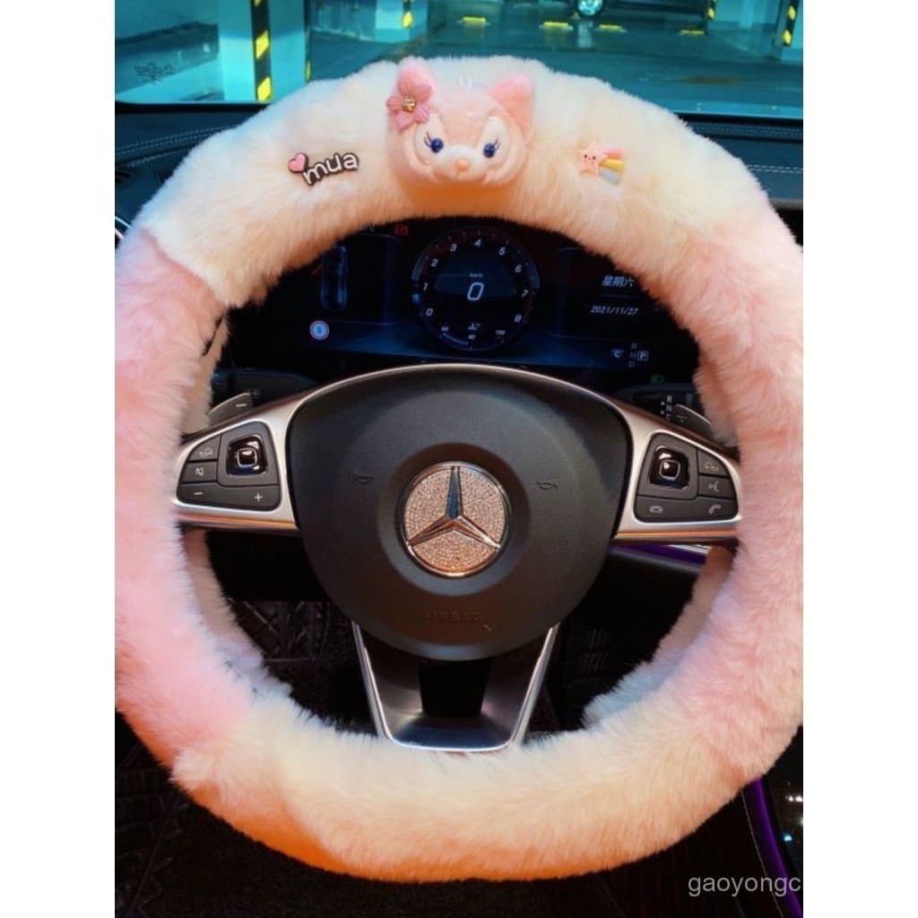 Novo estilo Lingna Fox dos desenhos animados capa de volante do carro inverno antiderrapante quente pelúcia guiador capa