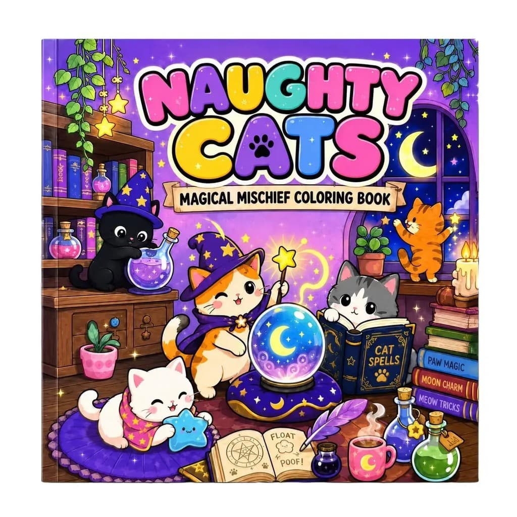 Livro De Colorir De Gatos Estranhos E Impertinentes-Gatinhos Fofos , Chapéus De Fantasia Caprichosas Poções De Feiticeir